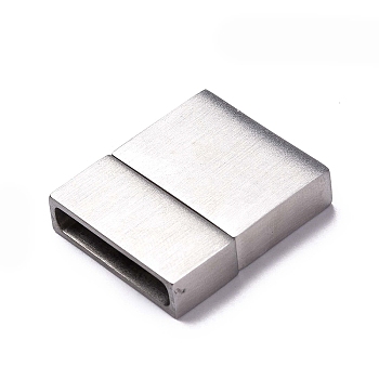 304 Stainless Steel Magnetic Clasps with Glue-in Ends, Rectangle, Matte Stainless Steel Color, 24~25.5x22x6mm, Hole: 4x20mm