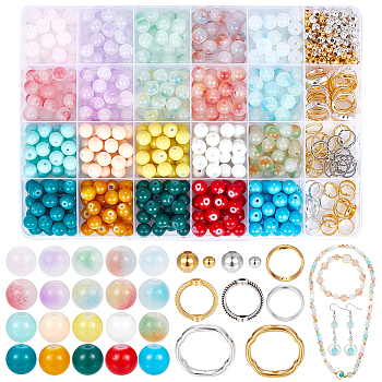 Elite DIY Beads Jewelry Making Finding Kit, Including Glass Round & Iron Spacer Beads, Alloy & Brass Bead Frames, Mixed Color, 860Pcs/box