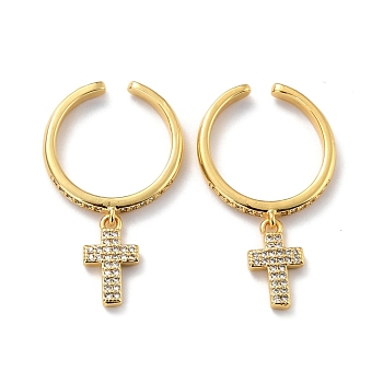 Sparkling Cubic Zirconia Ear Cuff, Cross Dangle Cuff Earrings for Girl Women, Non Piercing Brass Earrings, Cadmium Free & Lead Free, Real 18K Gold Plated, 34x19mm