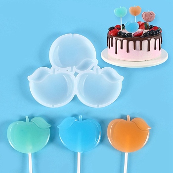Apple Shape Food Grade Silicone Lollipop Molds, Fondant Molds, for DIY Edible Cake Topper, Chocolate, Candy, UV Resin & Epoxy Resin Jewelry Making, White, 86x106x6.5mm, Inner Diameter: 50x42mm, Fit for 2mm Stick