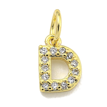 Letter Brass Micro Pave Clear Cubic Zirconia Pendants, Jump Ring, Real 18K Gold Plated, Letter D, 8.5x6x1.8mm, Jump Ring: 5x0.9mm, Hole: 3.5mm
