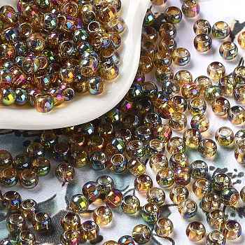 Glass Seed Beads, Half Plated, Transparent Colours Rainbow, Round Hole, Round, Peru, 4x3mm, Hole: 1.2mm, 7500pcs/pound
