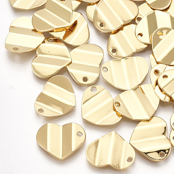Brass Charms, Heart, Real 18K Gold Plated, 12.5x15.5x1.5mm, Hole: 1.5mm