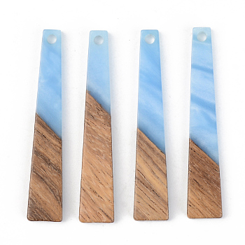 Opaque Resin & Walnut Wood Pendants, Trapezoid, Cornflower Blue, 44.5x8x3mm, Hole: 2mm