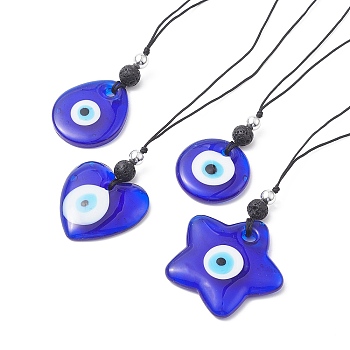 Lampwork Evil Eye & Natural Lava Rock & Synthetic Hematite Pendant Necklace with Nylon Thread, Mixed Shapes, 37.01 inch(94cm)