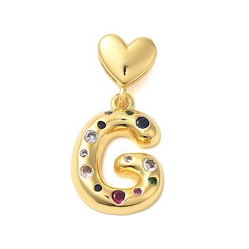 Rack Plating Brass Micro Pave Clear Cubic Zirconia Perdants, Cadmium Free & Lead Free, Long-Lasting Plated, Real 18K Gold Plated, Letter G, 31mm, Pendant: 21.5x15.5x4mm, Hole: 6x3mm