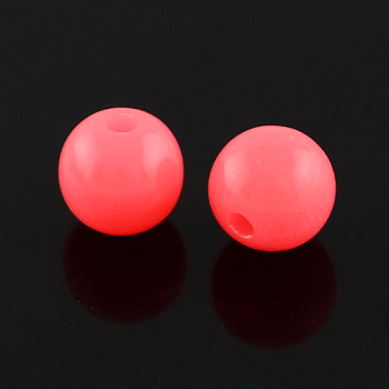 Fluorescent Acrylic Beads, Round, Light Coral, 6mm, Hole: 1.5mm, about 3850pcs/500g