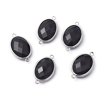 Platinum Plated Brass Natural Agate Links connectors, Faceted, Oval, 26.5x15x6mm, Hole: 1~2mm