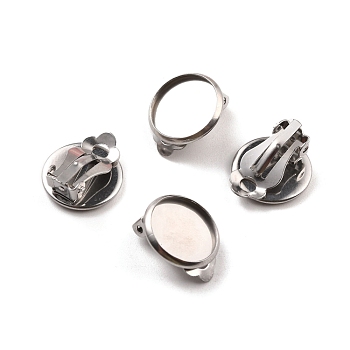 316 Stainless Steel Clip-on Earring Findings, Earring Settings, Flat Round, Stainless Steel Color, Tray: 12mm, 16x14x8mm, Hole: 3mm