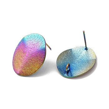 Ion Plating(IP) 304 Stainless Steel Stud Earrings Findings, with Vertical Loop, Textured Oval, Rainbow Color, 20x16mm, Hole: 2.5mm, Pin: 0.7mm