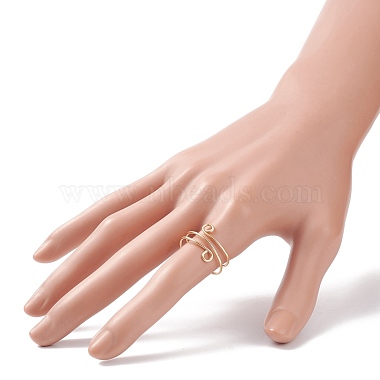 Brass Wire Wrap Double Line Cuff Ring for Women(RJEW-JR00505-02)-3
