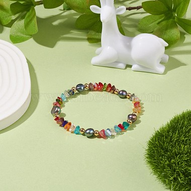 Natural Pearl & Glass Triangle Beaded Stretch Bracelet for Women(BJEW-JB08230)-3
