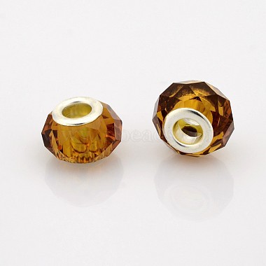 14mm SaddleBrown Rondelle Glass + Brass Core Beads
