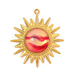 304 Stainless Steel Pendants, Sun Charms, Ion Plating(IP) Hand Polished, with Resin, Real 18K Gold Plated, Red, 48x44mm, Hole: 2.1mm(STAS-OY016-88G)
