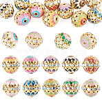 15Pcs Brass Enamel Beads, with Rhinestone, Golden, 15mm, Hole: 2mm(KK-TA0009-20G)