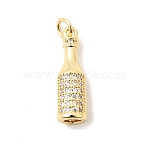 Brass Micro Pave Clear Cubic Zirconia Pendants, Long-Lasting Plated, Rack Plating, Lead Free & Cadmium Free, Bottle Charms, Real 18K Gold Plated, 22x7mm, Jump Ring: 4.5x1mm, Inner Diameter: 2mm(KK-H267-021G)