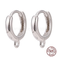 Rhodium Plated 925 Sterling Silver Hoop Earrings, with 925 Stamp, Platinum, 14x12x2.5mm, Hole: 1mm(STER-K168-042P)