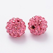 Pave Disco Ball Beads, Polymer Clay Rhinestone Beads, Grade A, Round, Rose, PP12(1.8~1.9mm), 8mm, Hole: 1mm(RB-H258-8MM-209)