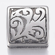 304 Stainless Steel Slide Charms, Square, Antique Silver, 10x10x4mm, Hole: 2.5x6.5mm(STAS-F160-25AS)