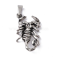 Tibetan Style 304 Stainless Steel Pendants, Scorpion Charm, Antique Silver, 40.5x24x7mm, Hole: 8x4.5mm(STAS-H170-05AS)