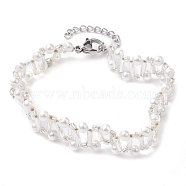 Imitated Pearl Acrylic & Glass Beaded Bracelets with 304 Stainless Steel Lobster Claw Clasps for Women, Silver, 6-3/4 inch(17cm)(BJEW-JB10199-02)