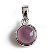 Rhodium Plated 925 Sterling Silver Pave Natural Amethyst Half Round Charms, Real Platinum Plated, 9.5x7mm(G-NH0001-12D)