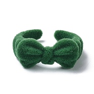 Bowknot Flocky Cuff Rings, Alloy Open Ring, Green, US Size 6 3/4(17.1mm)(RJEW-G117-03C)