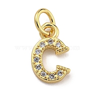 Initial Letter Brass with Cubic Zirconia Charms, Real 18K Gold Plated, Long-Lasting Plated, Lead Free & Cadmium Free, Letter C, 11x6.5x1.5mm, ring: 5x1mm, inner diameter: 3mm(KK-Q814-26C-G)