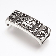316 Surgical Stainless Steel Slide Charms, Rectangle with Boat, Antique Silver, 39.5x16x10mm, Hole: 6.5x12.5mm(STAS-F133-94AS)