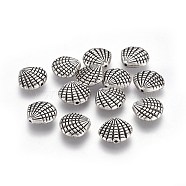 Tibetan Style Alloy Beads, Lead Free & Nickel Free & Cadmium Free, Scallop Shell Shape, Thailand Sterling Silver Plated, 12x13.5x4mm, Hole: 1mm(TIBEB-A004-007TAS-NR)