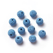 Unwaxed Natural Lava Rock Beads, for Perfume Essential Oil Beads, Aromatherapy Beads, Dyed, Round, Dodger Blue, 8.5mm, Hole: 1.5~2mm(G-F325-8mm-A06)