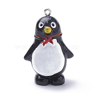 Resin Pendants, with Platinum Tone Iron Findings, Penguin, Black, 39x26.5x21.5mm, Hole: 2mm(RESI-S356-18A)