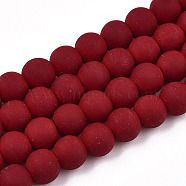 Opaque Glass Beads Strands, Frosted, Round, Dark Red, 6~6.5mm, Hole: 1.4mm, about 67~70pcs/strand, 14.76 inch~15.16 inch(37.5~38.5cm)(GLAA-T032-P6mm-MD05)