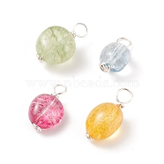 Natural Quartz Charms, Twisted with Silver Tone Copper Wire, Dyed & Heated, Round & Oval, Mixed Color, 13~15x7.5~10x5.5~7mm, Hole: 2.5~3mm(PALLOY-JF01558)