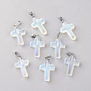 Synthetic Opalite Pendants, Dyed, with Brass Pinch Bails, Platinum Plated, Cross, 23.5~28x15~18x4mm, Hole: 3x6mm(G-J354-10)