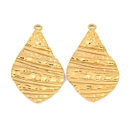 Ion Plating(IP) 304 Stainless Steel Pendants, Textured, Leaf Charm, Real 18K Gold Plated, 39x23x3mm, Hole: 2mm(STAS-P365-22G)