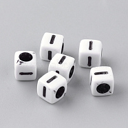 Opaque Acrylic Beads, Horizontal Hole, Letter Style, Cube, Letter.I, 6x6x6mm, Hole: 3mm, about 300pcs/50g(X-SACR-Q188-02I)