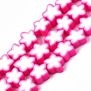 Handmade Polymer Clay Beads Strands, Star, Deep Pink, 8~10x8~10x3~4.5mm, Hole: 1.5mm, about 40pcs/strand, 12.60 inch~13.58inch (32~34.5cm)(CLAY-S096-043F)