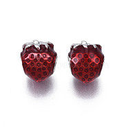 Rack Plating Alloy Enamel European Beads, Large Hole Beads, Cadmium Free & Lead Free, Strawberry, Platinum, Dark Red, 11x9.5x9.5mm, Hole: 4.5mm(MPDL-N039-200)