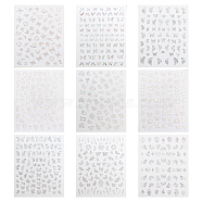 9 Sheets 9 Colors Laser Silver Nail Decals Stickers, Self-adhesive Nail Art Supplies, for Woman Girls DIY Nail Art Design, Butterfly Pattern, Clear AB, 10.2x8x0.02cm, Sticker: 4~13x3~12mm, 1 sheet/style(MRMJ-OC0003-63)