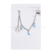 304 Stainless Steel Cuff Earrings, with Synthetic Turquoise Beads, Rolo Chains, Brass Earring Finding and Rubber Ear Nuts, Flat Round with Constellation/Zodiac Sign, Libra, 90mm, Pin: 0.9mm(X-EJEW-JE03732-06)