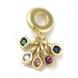 Rack Plating Brass Pave Colorful Cubic Zirconia European Dangle Charms, Tassel Large Hole Pendants, Lead Free & Cadmium Free, Long-Lasting Plated, Real 18K Gold Plated, 23mm, Tassel: about 12x15x2.5mm., Hole: 4.5mm(KK-R163-07G)