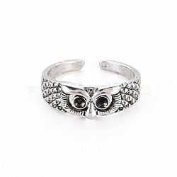 Men's Cuff Finger Alloy Rings Rhinestone Settings, Open Rings, Cadmium Free & Lead Free, Owl, Antique Silver, US Size 8 1/4(18.3mm), Fit for 2mm Rhinestone(RJEW-N029-030)