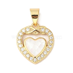 Rack Plating Brass Enamel Micro Pave Clear Cubic Zirconia Pendants, with Shell, Long-lasting Plated, Cadmium Free & Lead Free, Real 18K Gold Plated, Heart, White, 15x14x3mm, Hole: 5x3mm(KK-K380-04G-01)