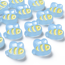 Transparent Acrylic Beads, with Enamel, Frosted, Bee, Light Sky Blue, 23.5x26x9mm, Hole: 3mm(X-MACR-S374-06B-09)