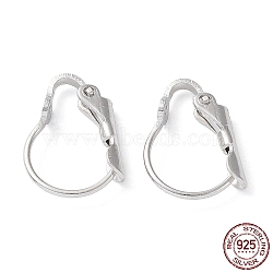 Rhodium Plated 925 Sterling Silver Leverback Earring Findings, Real Platinum Plated, 14.5x11x3mm, Hole: 2.5mm, Pin: 0.7mm(STER-E068-04P)
