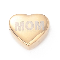 PVD Vacuum Plating 304 Stainless Steel  Beads, Heart with Word Mom, Golden, 11x12x5mm, Hole: 2mm(STAS-A059-06G)