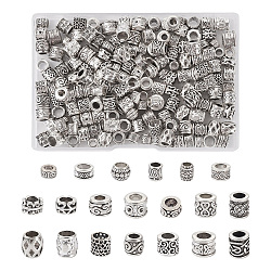 200Pcs 20 Style Tibetan Style European Bead, Large Hole Beads, Column, Antique Silver, 5.5~9x4~9.5mm, Hole: 4~6mm, 10pcs/style(MPDL-KS0001-02)