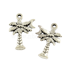 Tibetan Style Alloy Coconut Tree and Moon Pendants, Cadmium Free & Lead Free, Antique Silver, 21.2x14x2.5mm, Hole: 2mm, about 500pcs/500g(TIBEP-Q043-319-RS)