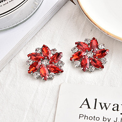 Platinum Alloy Shoe Buckle Clips, with Glass Rhinestone, Flower, Red Topaz, 32x34x10mm(ALRI-WH0002-20E)